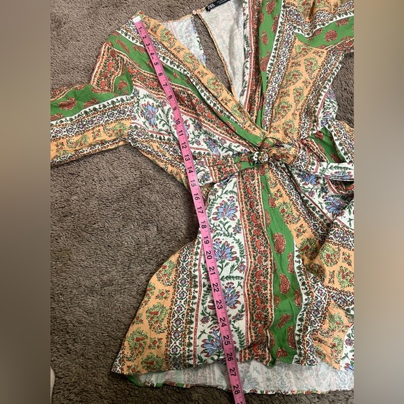 Zara Short Printed V-Neck Linen Blend Back Slit Jumper Floral Vacation - Picture 11 of 11